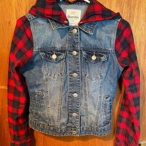 bluenotes cropped jean jacket with plaid